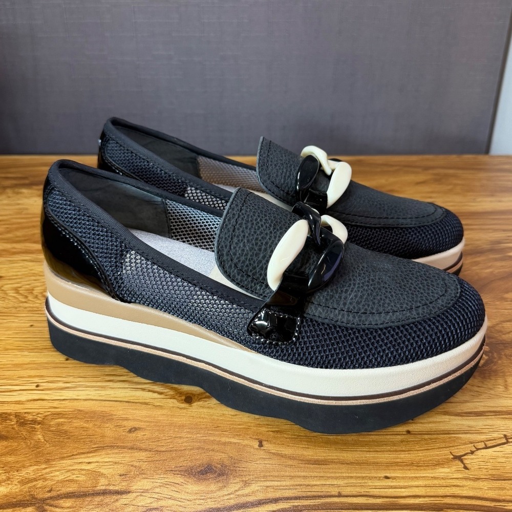 Dolce Vita Women's Platform Loafers Navy Mesh Leather Chain Link Size 7.5